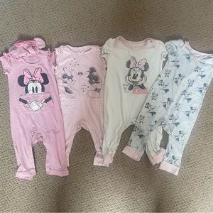 DISNEY BABY Minnie Mouse Romper 18 Months Lot Of 4 Girl Toddler Infant Pink